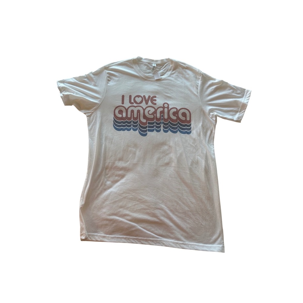 Next Level Apparel T-Shirt Unisex L White I LOVE America Retro Graphic SS011
